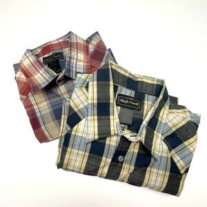 High Noon Western Shirt (Bundle of 2) Blue Red Plaid Pearl Snaps Men's Size L